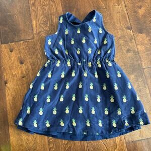 Crewcuts J Crew Girls 3T Dress Blue Pineapple Sleeveless Summer Silk Blend